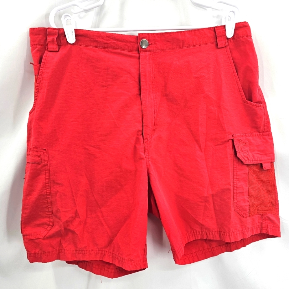 Reel Legends Men's Red Casual Outdoor Flat Front Cargo Shorts‎ Size XL.
